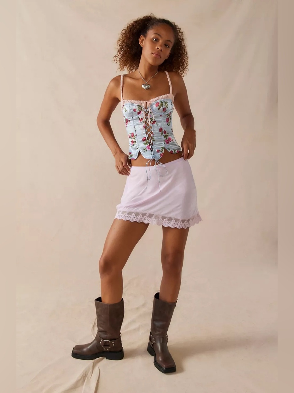 UO urban outfitters Out From Under Juliette Lace-Up Corset floral M coquette - Picture 2 of 10